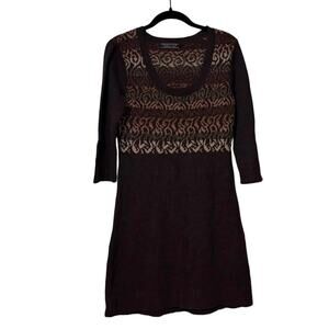 Peruvian Connection Burgundy Brown Baby Alpaca Wool Knit Mini Dress Size Small